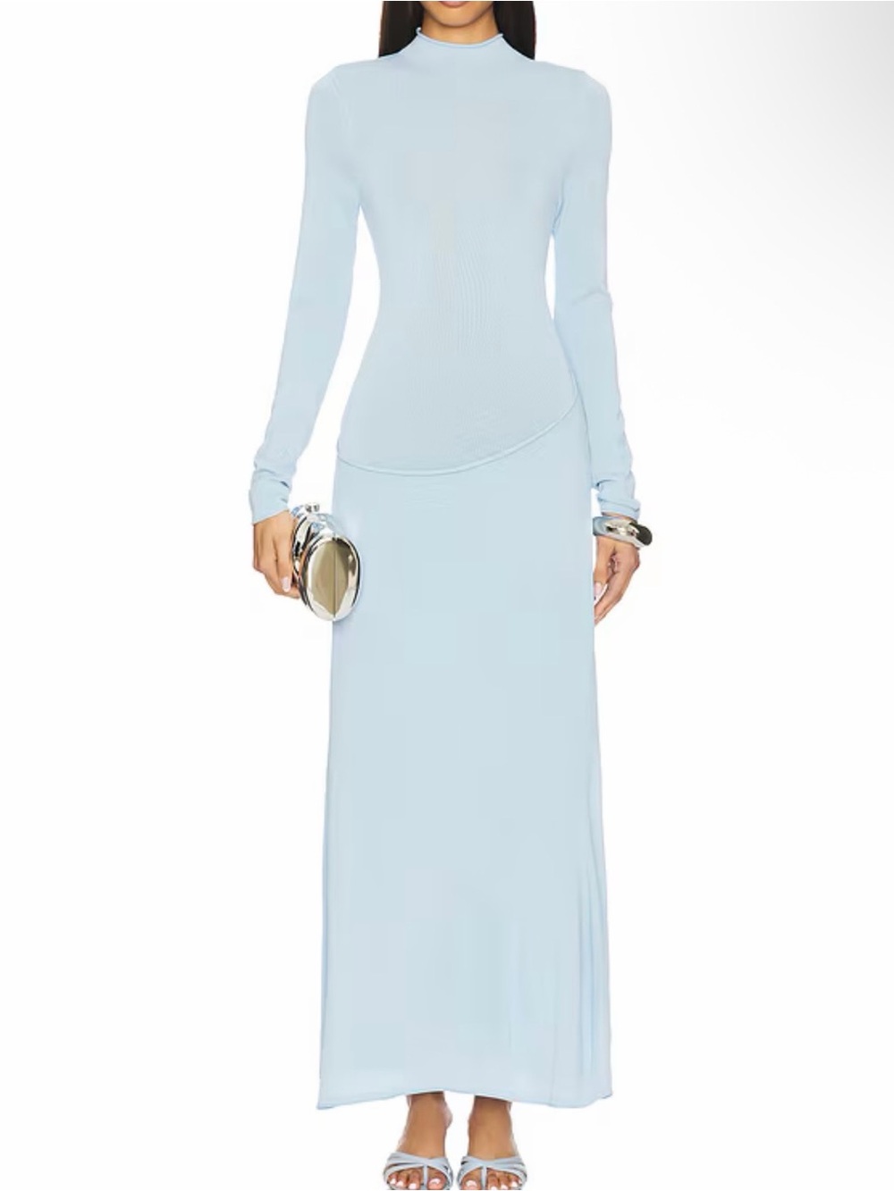 Lioness Resolution Light Blue Long Sleeve Mock Neck Maxi Dress - Medium